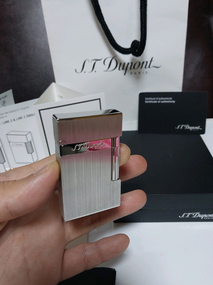 [새상품,풀세트] 듀퐁라이터 라인2 신형 ca16404 산토스 브러쉬드 팔라듐 백금 쌍불 듀퐁 라이타--1