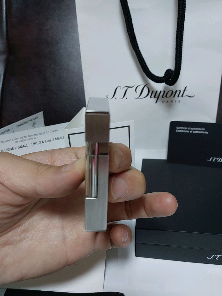 [새상품,풀세트] 듀퐁라이터 라인2 신형 ca16404 산토스 브러쉬드 팔라듐 백금 쌍불 듀퐁 라이타--3