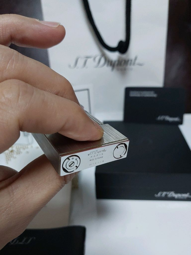 [새상품,풀세트] 듀퐁라이터 라인2 신형 ca16404 산토스 브러쉬드 팔라듐 백금 쌍불 듀퐁 라이타--6