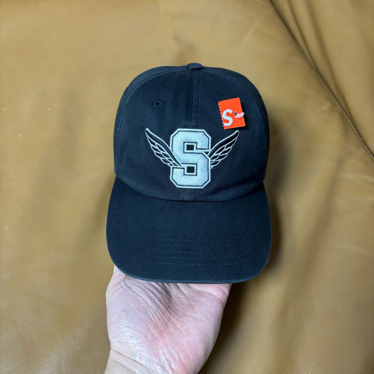 슈프림 6패널 볼캡 모자 윙 로고 블랙--1