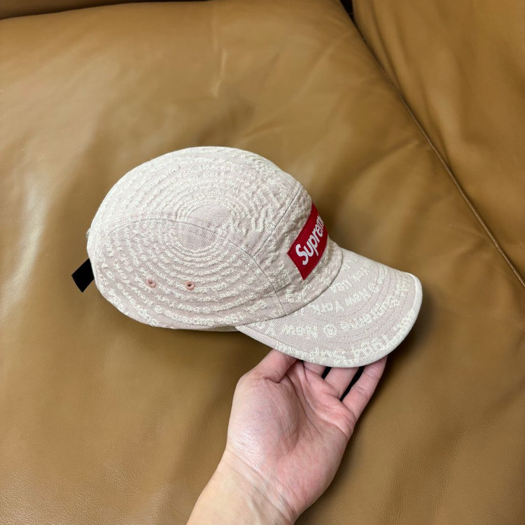 슈프림 캠프캡 모자 박스로고 자카드 데님 브라운--2