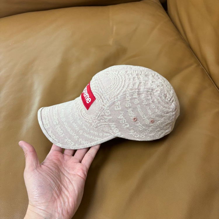 슈프림 캠프캡 모자 박스로고 자카드 데님 브라운--3