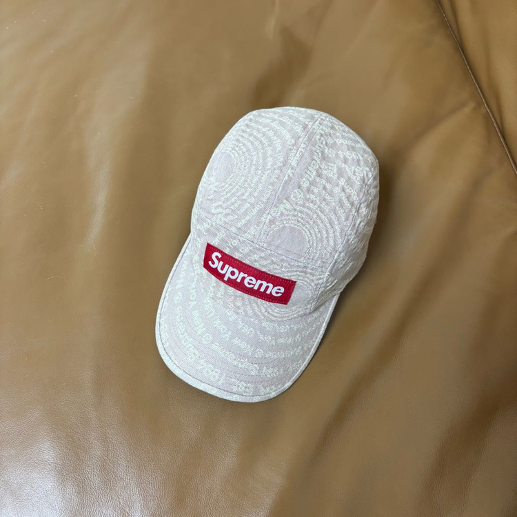 슈프림 캠프캡 모자 박스로고 자카드 데님 브라운--4