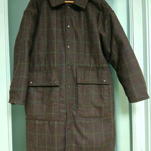 박시한 체크 후드 롱코트(M)