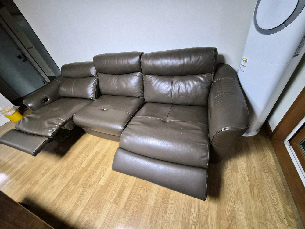 4인용 브라운 가죽 리클라이너 소파(상태 매우좋음)--6