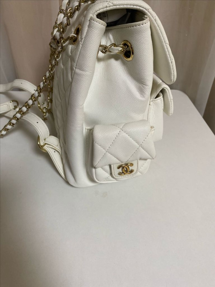 백 가방 백팩 화이트 금장 골드 스트랩 포켓 미니--8