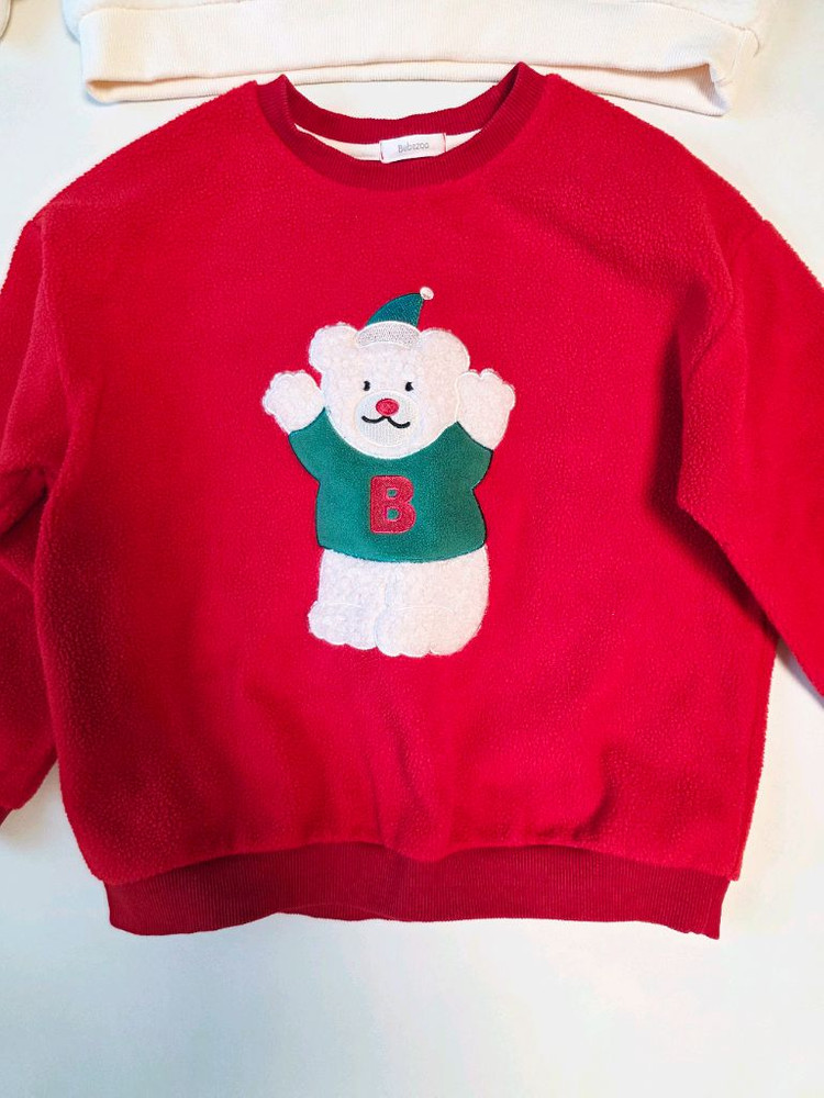 새것 베베쥬 키즈 플리스 맨투맨 140 레드, 아이보리--2