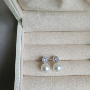 실버 큐빅진주 귀걸이 이어링 여성 악세사리 (새상품) / 승무원 하객룩