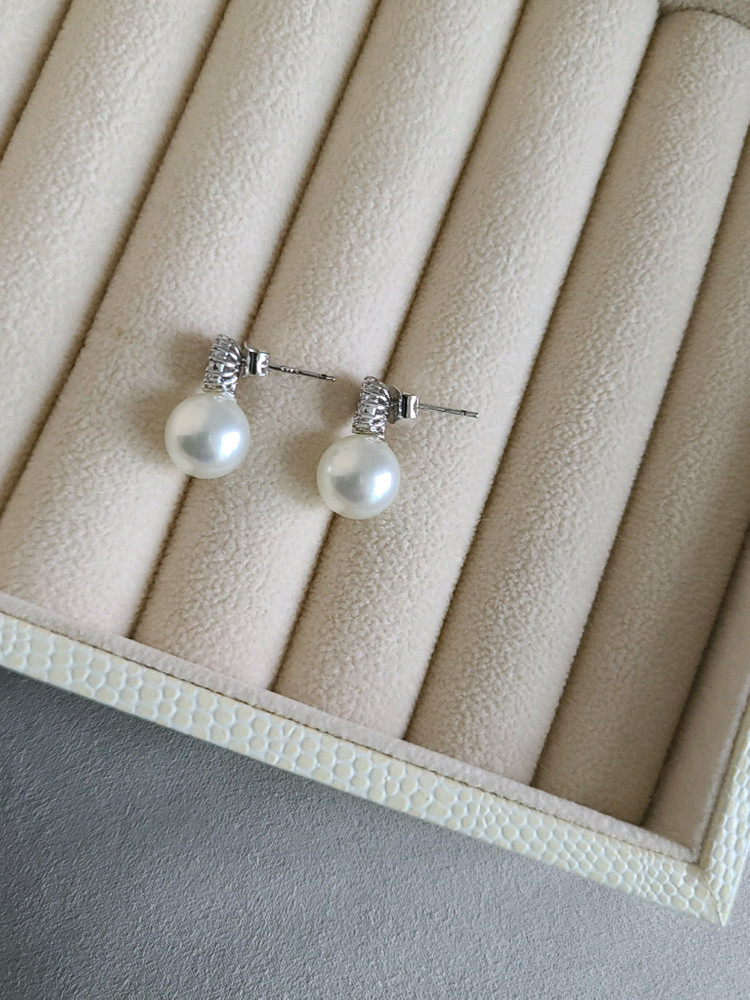 실버 큐빅진주 귀걸이 이어링 여성 악세사리 (새상품) / 승무원 하객룩--2
