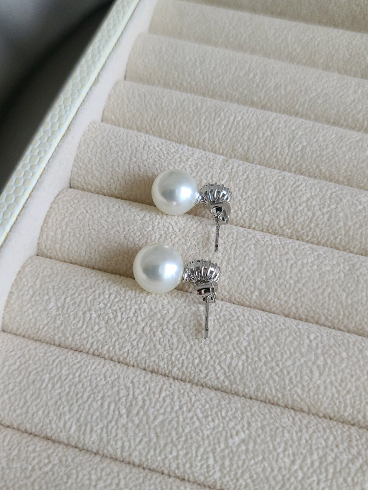 실버 큐빅진주 귀걸이 이어링 여성 악세사리 (새상품) / 승무원 하객룩--3