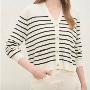 더캐시미어 울 스트라이프 브이넥 니트 가디건 - 오프화이트 , 85 이미지