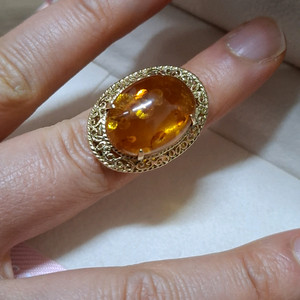 14k 골드 앤틱 호박 반지