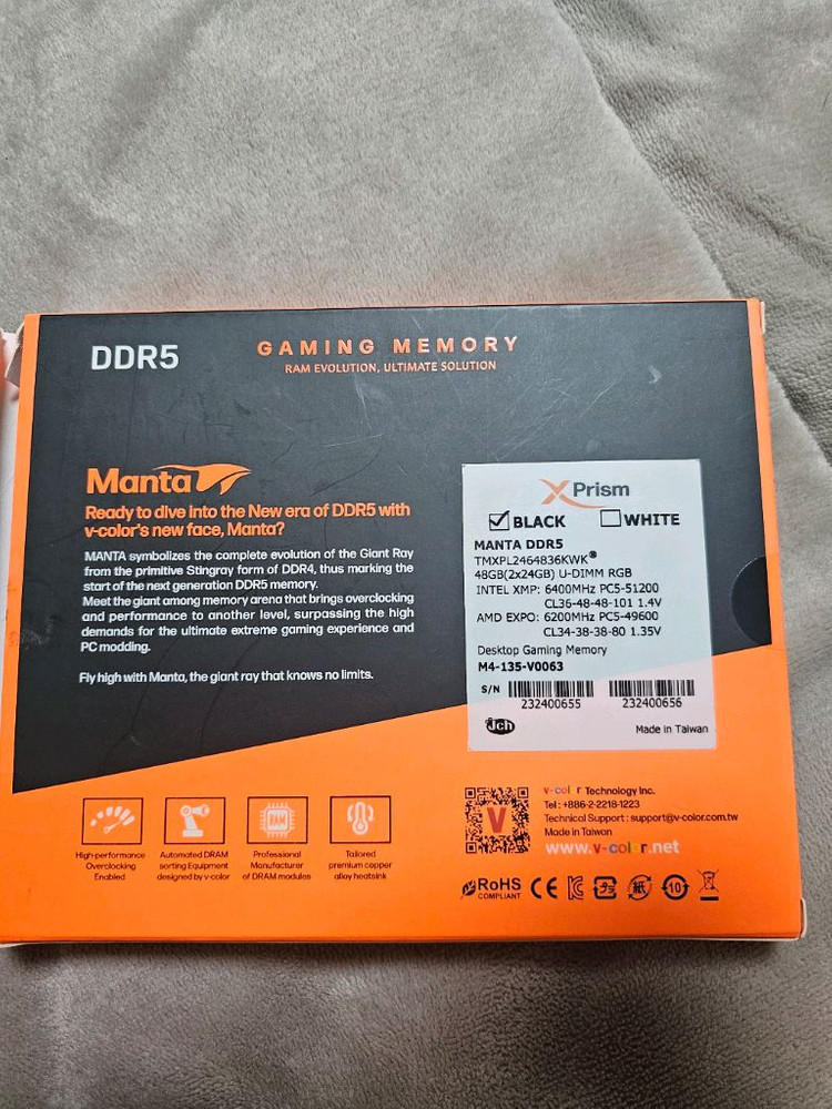 Manta ddr5 48gb(24x2) 6200 cl32 국내 정품--1