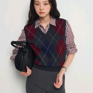 빈폴레이디스 25fw 체크셔츠+아가일 v넥 니트 베스트 이미지