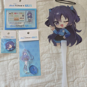 블루아카이브 GS25 유우카 아크릴 디오라마 캔뱃지 자석 키링 부채 일괄