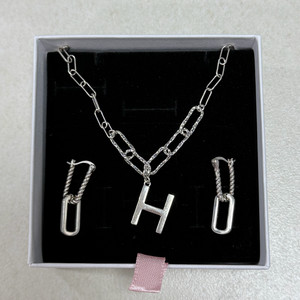 H 체인 목걸이 귀걸이 실버925 세트