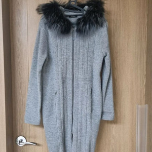 쉬즈미스 여성 너구리털 후드 모직 롱 울니트 집업 가디건 66사이즈