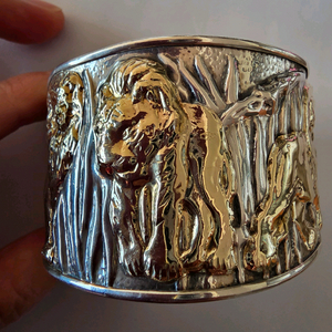 스털링실버+18K 사자세마리 커프 팔찌