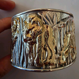 스털링실버+18K 사자세마리 커프 팔찌