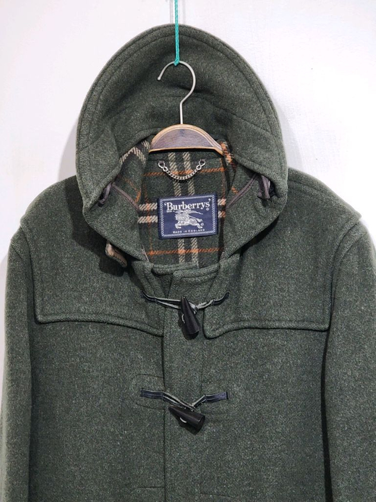 (L) 버버리 떡볶이코트 카키 모직 더플코트 후드코트--1