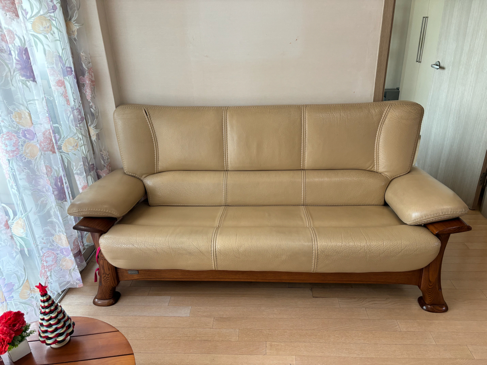 원목 프레임 가죽 소파 세트--2