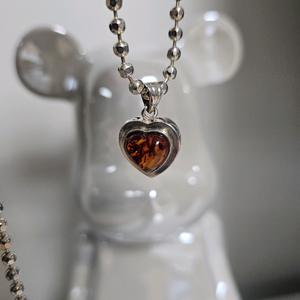 실버925 하트 호박(앰버) 펜던트 목걸이