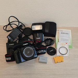 캐논 DSLR 카메라 EOS 450D + 18~55mm 렌즈 + 430ex2 스피드라이트 조명 플래시 이미지