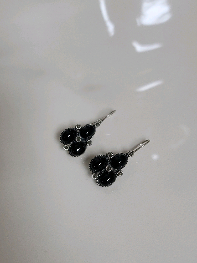 실버925 블랙오닉스 & 마카사이트 귀걸이--3