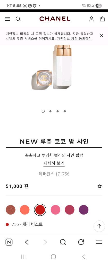 샤넬 루쥬 코코 밤 샤인 756 체리 버스트--1