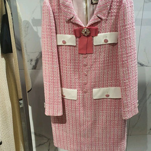 [55/새상품] 모조에스핀(Mojo.S.Phine) 핑크 트위드 리본 원피스 (예복/하객룩)