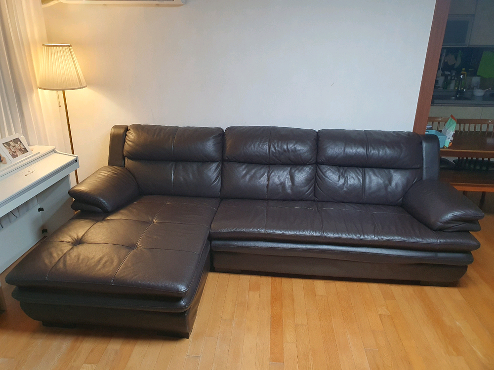 에몬스 천연가죽 L자 4인용 소파--0