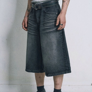 이지노이지 8부 데님 버뮤다팬츠 흑청