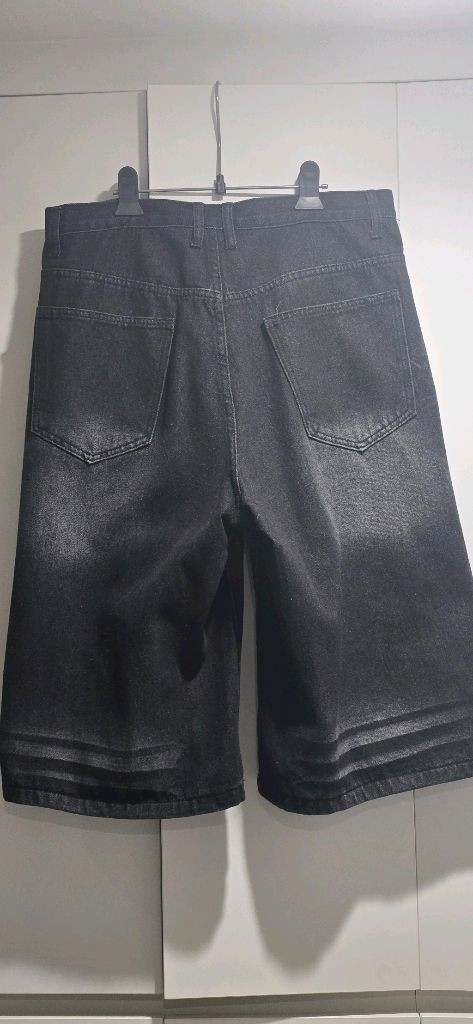 이지노이지 8부 데님 버뮤다팬츠 흑청--2