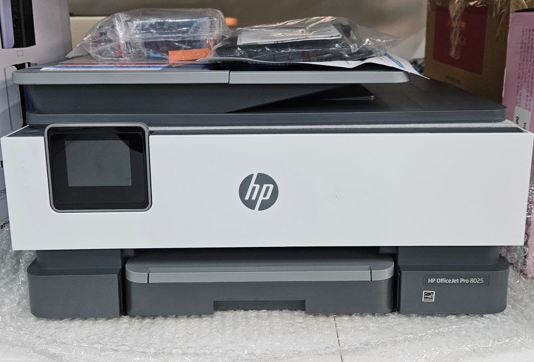 HP8025 4-in-1 팩스복합기 + 정품 카트리지 3세트 포함 (새상품, 안전포장)--0