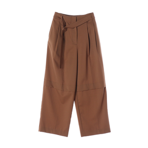 준지 21FW 브라운 핀턱 벨트 와이드 울 슬랙스 팬츠