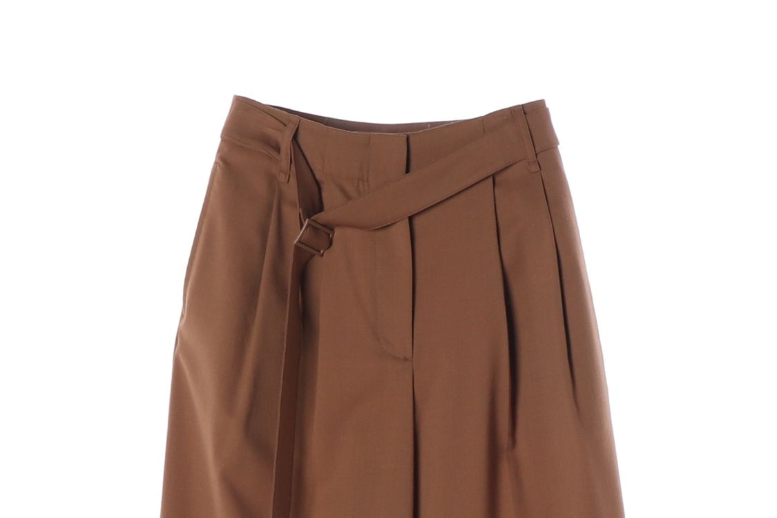 준지 21FW 브라운 핀턱 벨트 와이드 울 슬랙스 팬츠--2