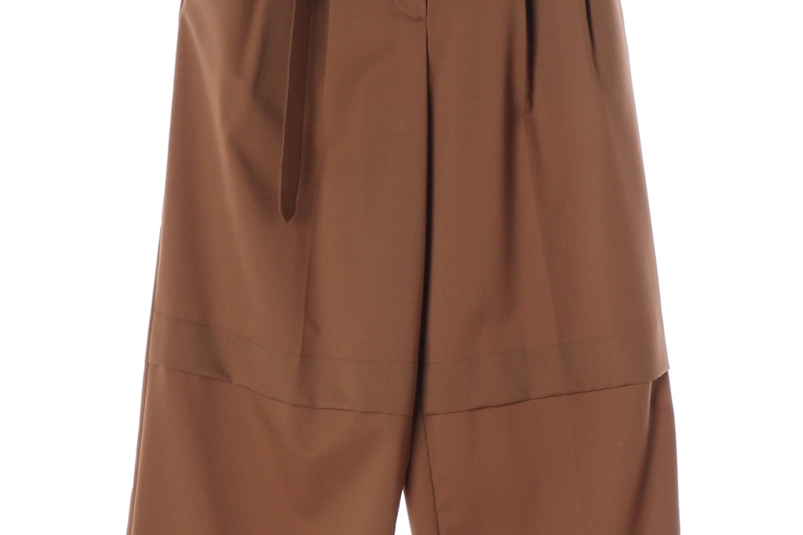 준지 21FW 브라운 핀턱 벨트 와이드 울 슬랙스 팬츠--3