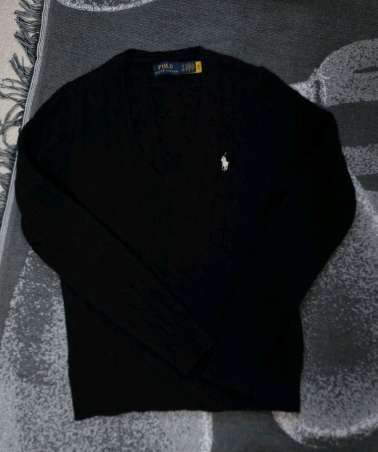 폴로 랄프로렌 여성용 울캐시미어 브이넥 케이블 니트 블랙 S--1