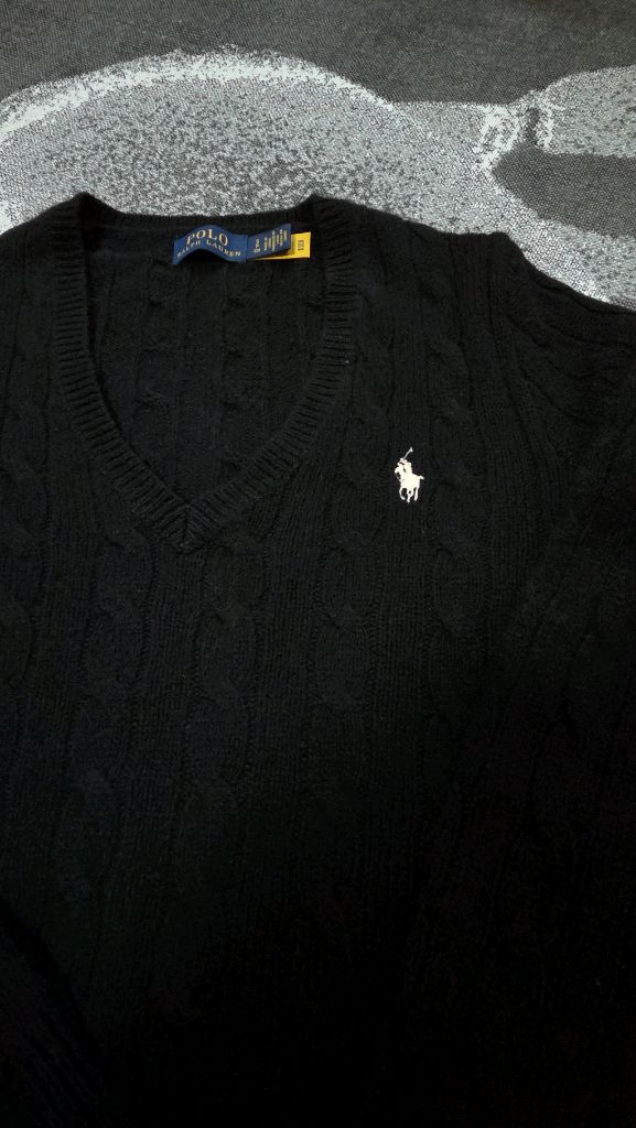 폴로 랄프로렌 여성용 울캐시미어 브이넥 케이블 니트 블랙 S--2