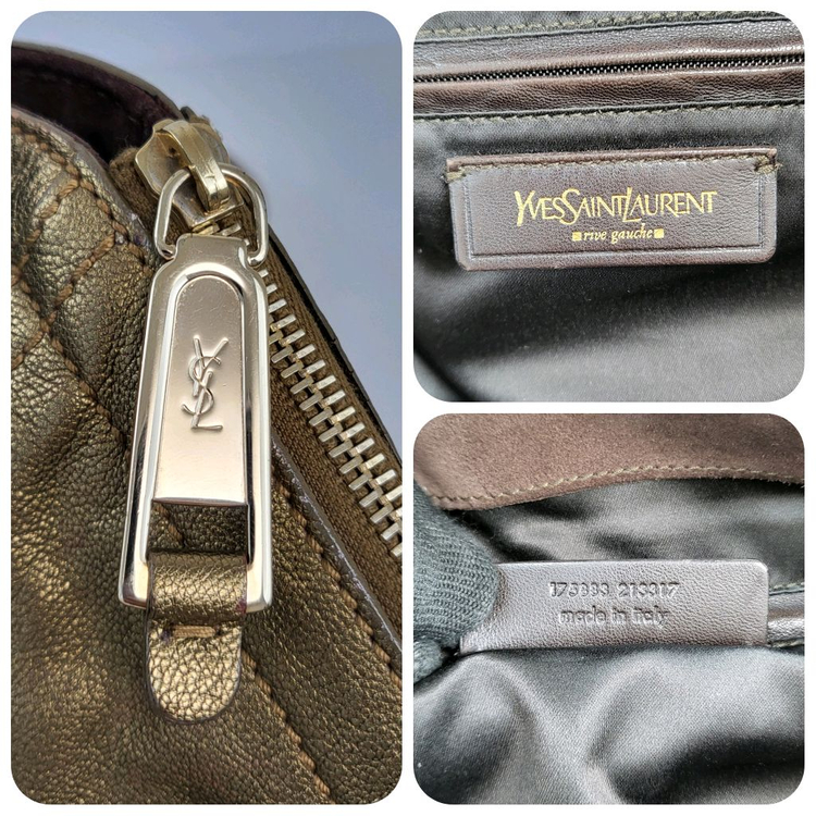 정품 생로랑(입생로랑) 샴페인골드 가죽 다운타운 백--8