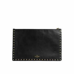 [M] 발렌티노 여성 락스터드 레더 클러치백 블랙 미디움 WW2P0269