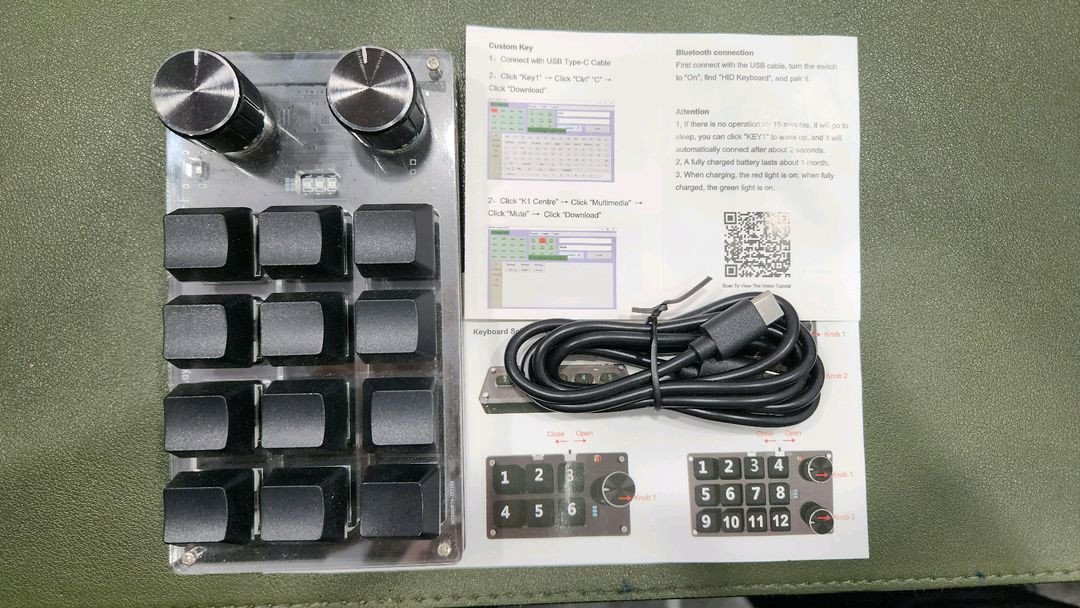 미사용 새제품 12키, 2노브 매크로 키패드 블랙--0