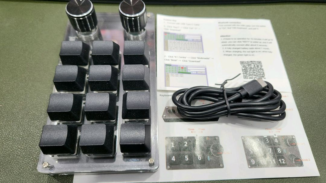 미사용 새제품 12키, 2노브 매크로 키패드 블랙--1