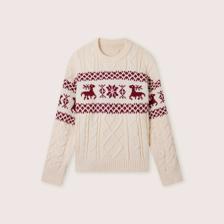 (새상품)노르딕 아이보리 케이블 니트 스웨터 레드 패턴 니트 크리스마스--4