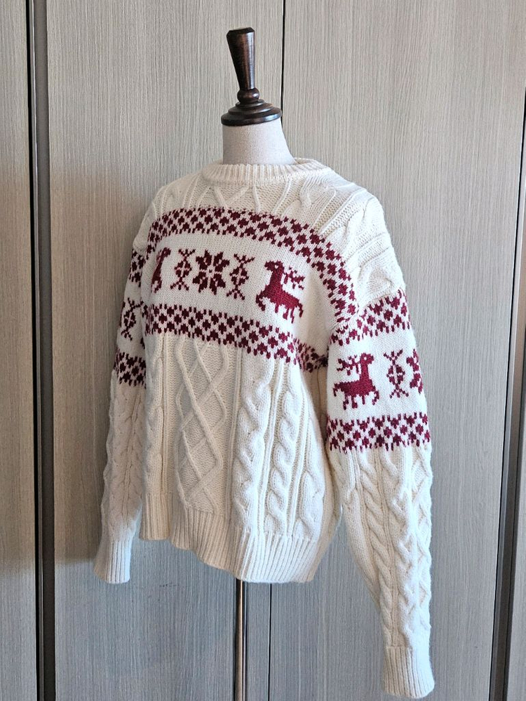 (새상품)노르딕 아이보리 케이블 니트 스웨터 레드 패턴 니트 크리스마스--6