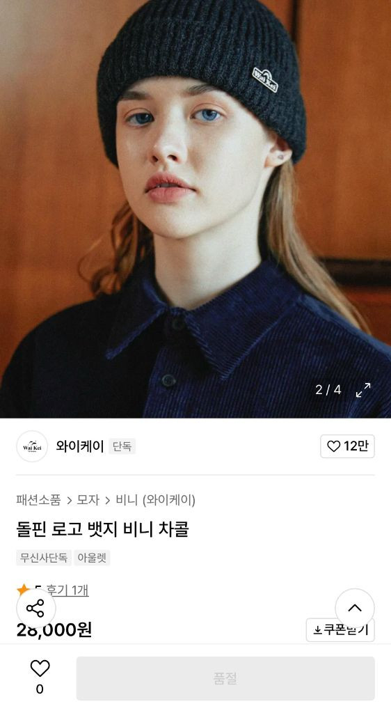 당일발송)와이케이 돌핀 로고 뱃지 비니 차콜 WaiKei 모자 입문용비니--5