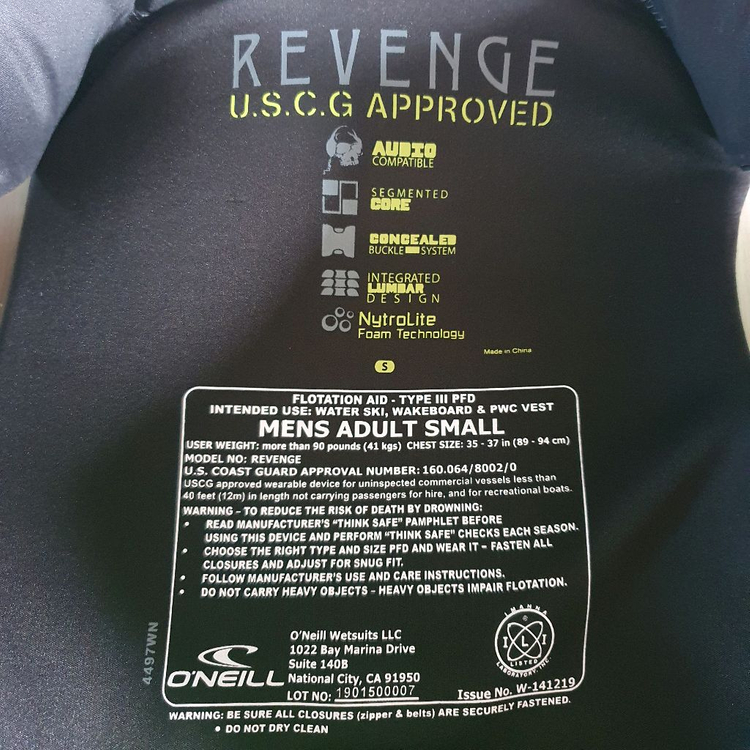 오닐 REVENGE 구명조끼 남성 최상급 베스트 라이프자켓 웨이크보드 바다 물놀이 수상레저--3