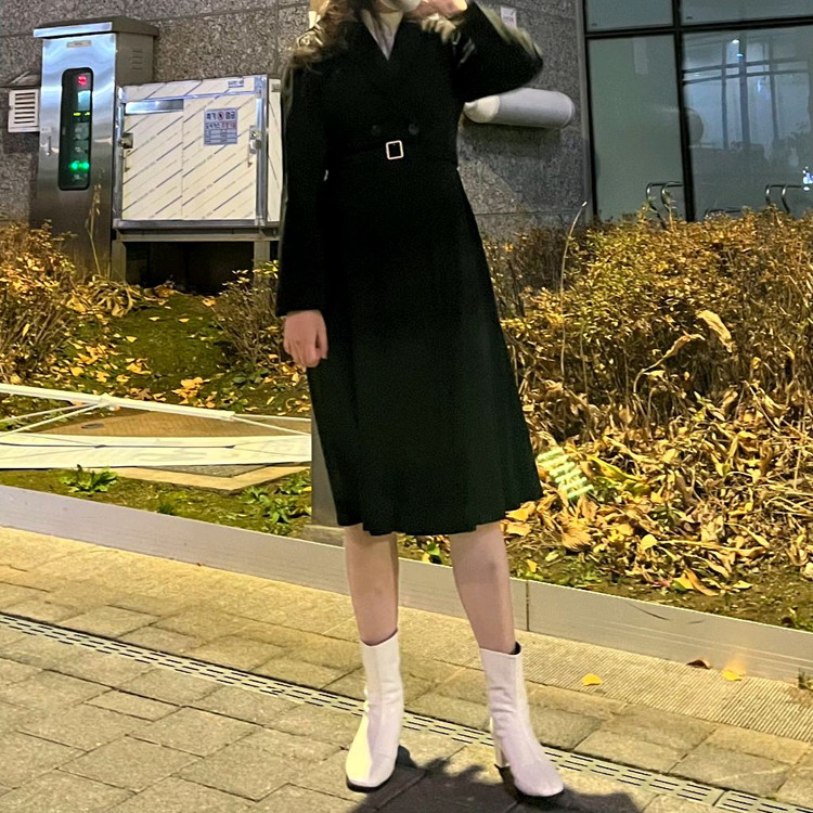 LAP 벨티드 블랙 롱 원피스 M--2