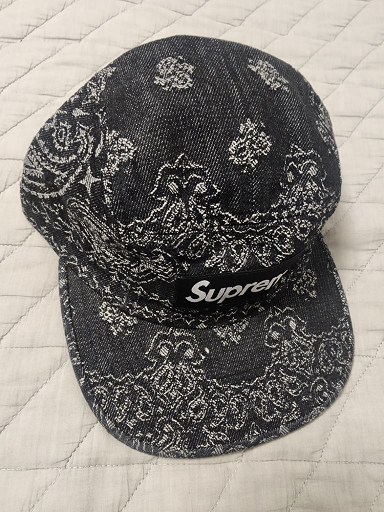 슈프림 반다나 자카드 데님 캠프캡 블랙--1