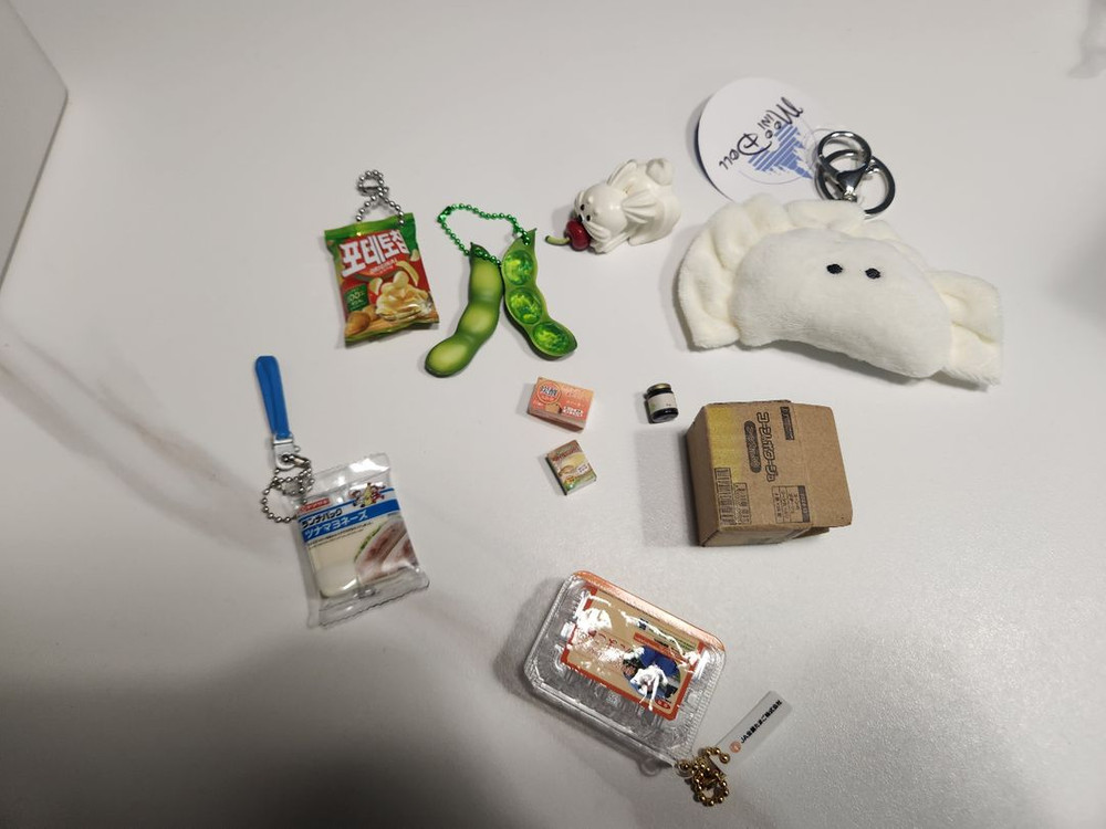 미니어처 일본 가챠 키링 모음(샌드위치 계란 박스 만두 포테토칩 완두콩)--1